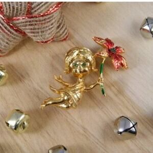 Vintage Mylu Angel Christmas Brooch, Vintage Christmas Brooch, Holiday Brooch